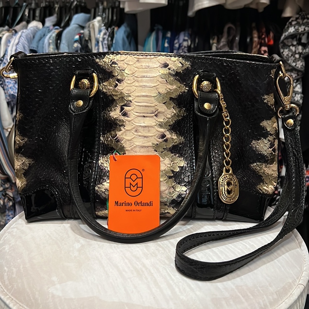 Marino Orlandi Black & Gold Purse| Stylish Women’s Shoulder Bag